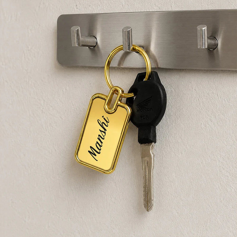Personalized Gold Metal Rectangle Keychain 5x2 CM | Premium Stainless Steel Gold Key Ring