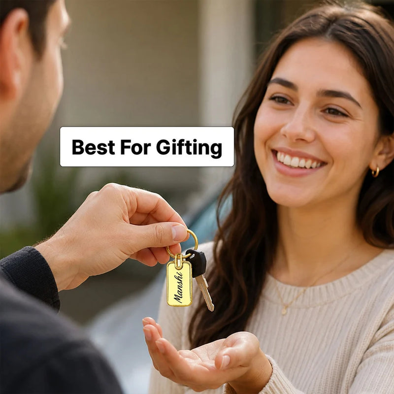 Personalized Gold Metal Rectangle Keychain 5x2 CM | Premium Stainless Steel Gold Key Ring