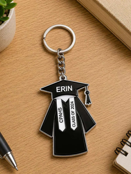Personalized Black Graduation Gown Acrylic Keychain 2x3