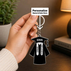 Personalized Black Graduation Gown Acrylic Keychain 2x3