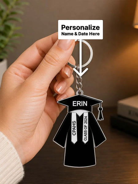 Personalized Black Graduation Gown Acrylic Keychain 2x3
