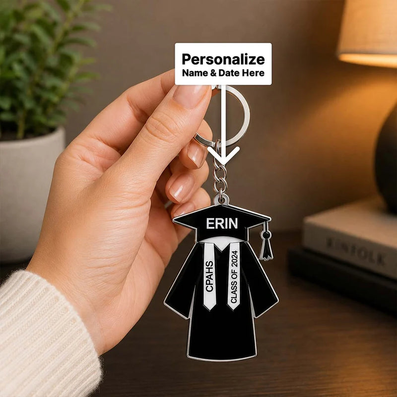 Personalized Black Graduation Gown Acrylic Keychain 2x3