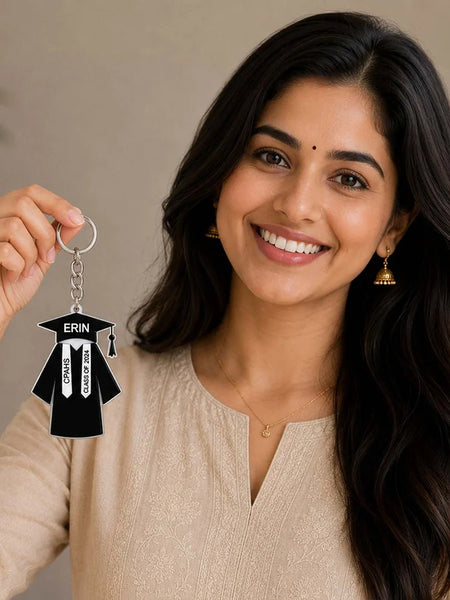 Personalized Black Graduation Gown Acrylic Keychain 2x3
