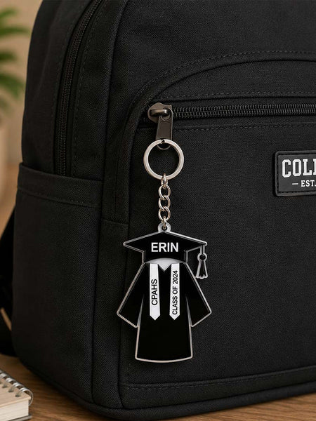 Personalized Black Graduation Gown Acrylic Keychain 2x3