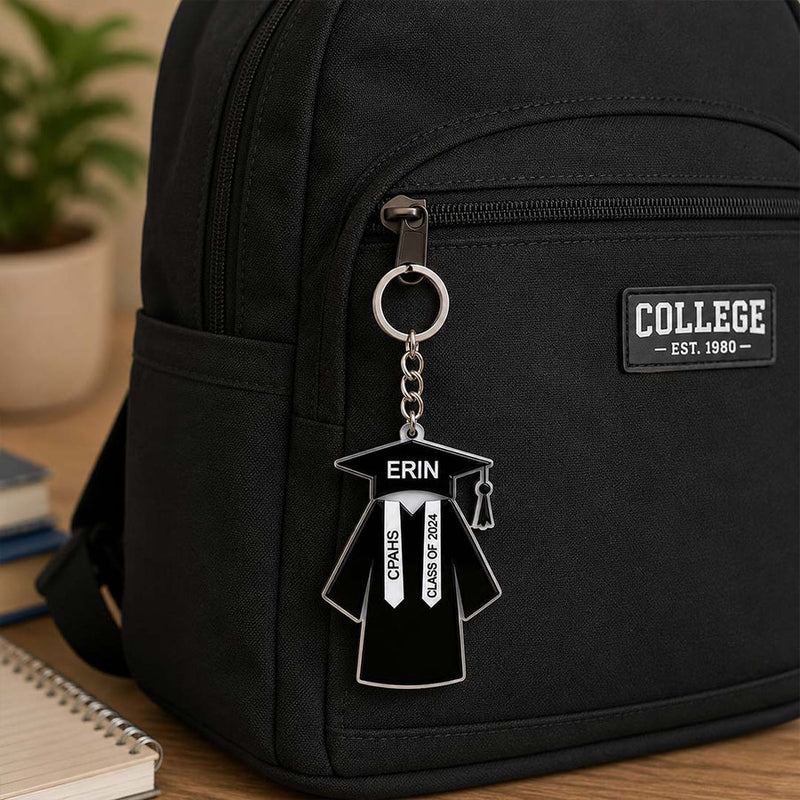 Personalized Black Graduation Gown Acrylic Keychain 2x3