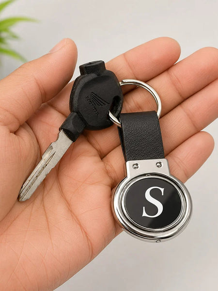 Personalized Initial Leather Metal Keychain | Premium Key Holder