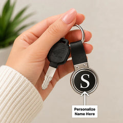 Personalized Initial Leather Metal Keychain | Premium Key Holder