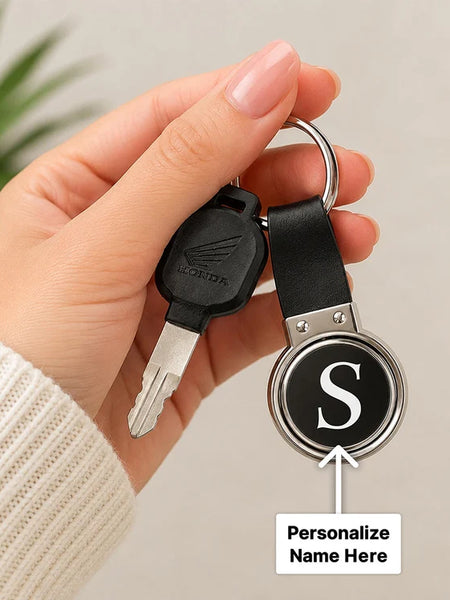 Personalized Initial Leather Metal Keychain | Premium Key Holder