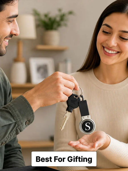 Personalized Initial Leather Metal Keychain | Premium Key Holder
