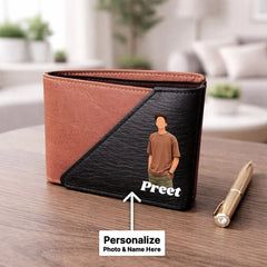 Personalized Men’s Black & Tan Bi-Fold Wallet for Boys, Husband & Boyfriend