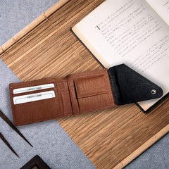 Personalized Men’s Black & Tan Bi-Fold Wallet for Boys, Husband & Boyfriend