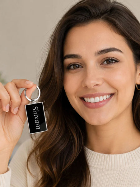 Personalized Metal Rectangle Keychain 5x2 cm | Premium Stainless Steel Name Key Ring