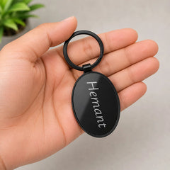 Personalized Oval Metal Keychain | Custom Name Keyring | Premium Black Metal Key Holder