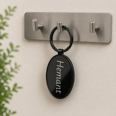 Personalized Oval Metal Keychain | Custom Name Keyring | Premium Black Metal Key Holder