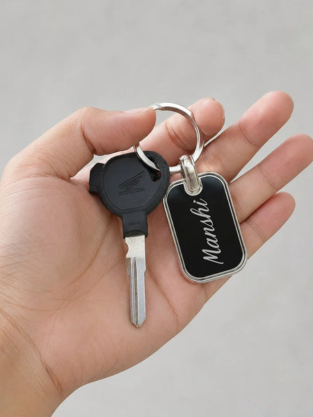 Personalized Rounded Rectangle Metal Keychain 5x2 CM | Premium Stainless Steel Name Key Ring