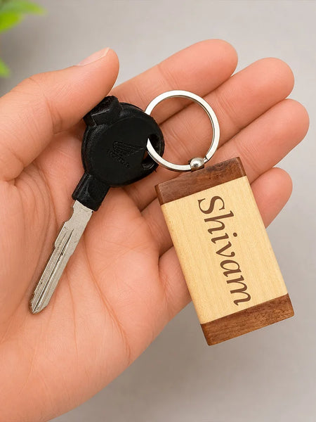 Personalized Wooden Name Keychain | Custom Laser Engraved Keyring | Premium Everyday Carry Gift