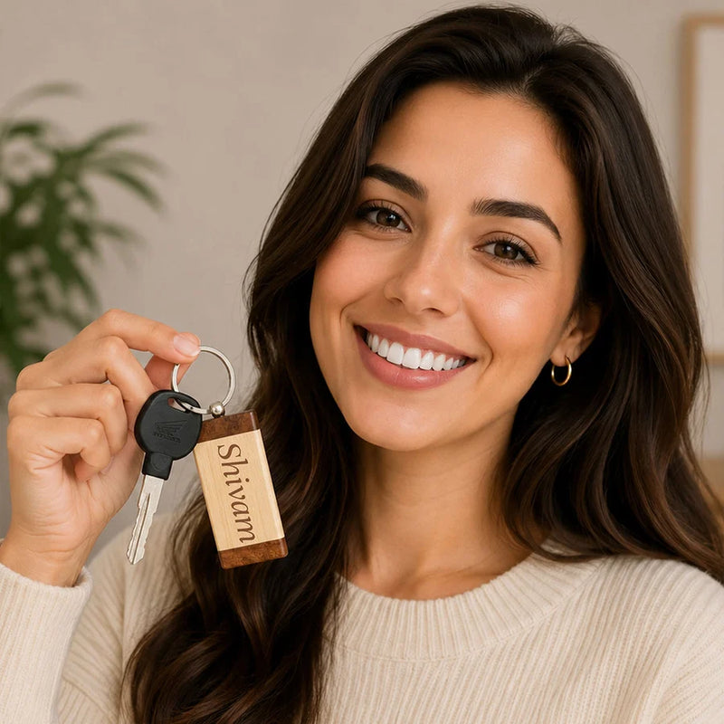 Personalized Wooden Name Keychain | Custom Laser Engraved Keyring | Premium Everyday Carry Gift