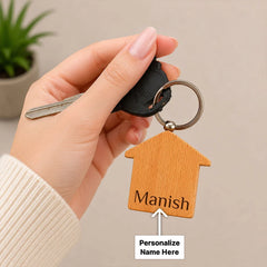 Personalized Wooden House Keychain | Premium Wooden Home Key Holder