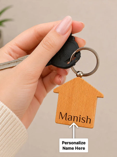 Personalized Wooden House Keychain | Premium Wooden Home Key Holder