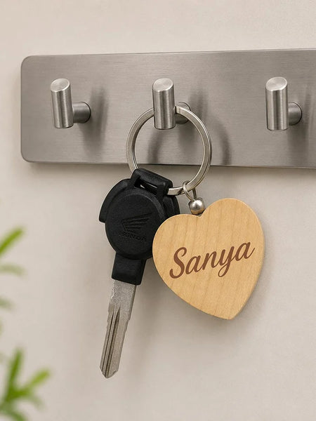 Personalized Wooden Heart Keychain | Premium Wooden Heart Key Holder