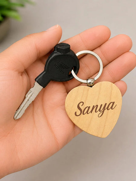 Personalized Wooden Heart Keychain | Premium Wooden Heart Key Holder