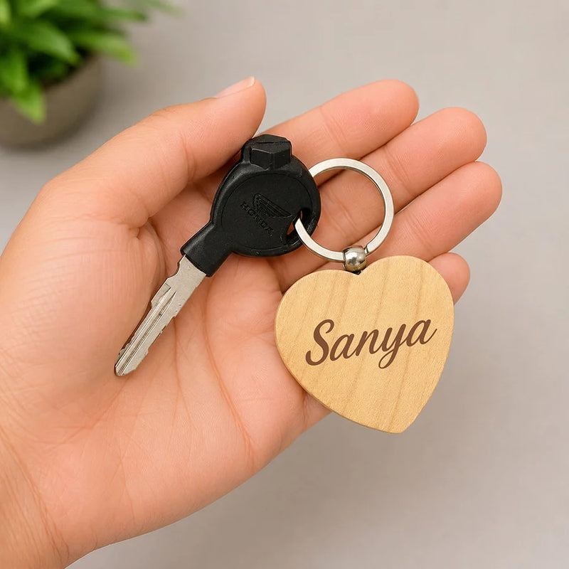 Personalized Wooden Heart Keychain | Premium Wooden Heart Key Holder