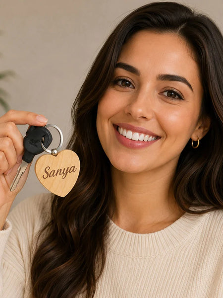 Personalized Wooden Heart Keychain | Premium Wooden Heart Key Holder