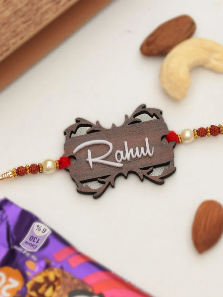 Wooden Inner Design Rakhi | Personalized Name Rakhi for Raksha Bandhan