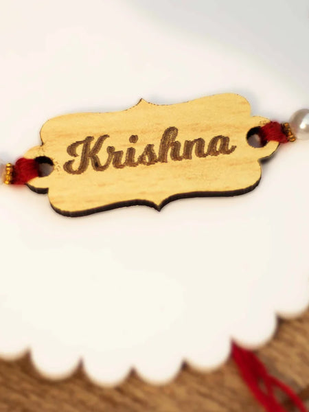 Wooden Engraved Rakhi with Name | Personalized Name Rakhi for Raksha Bandhan