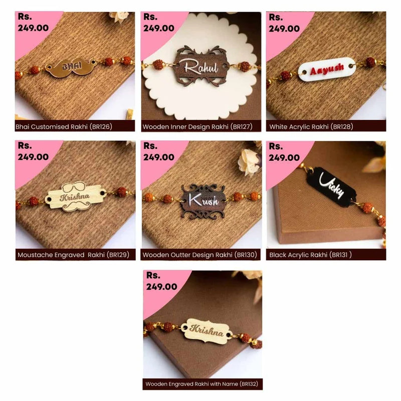 Wooden Engraved Rakhi with Name | Personalized Name Rudraksha Rakhi for Brother