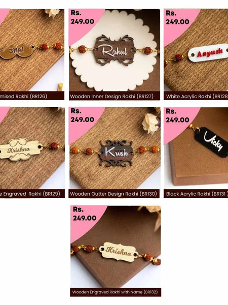 Wooden Inner Design Rakhi | Personalized Name Rudraksha Rakhi for Brother