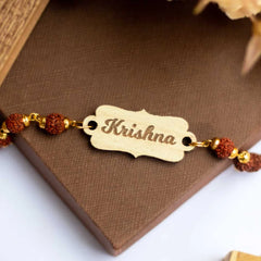 Wooden Engraved Rakhi with Name | Personalized Name Rudraksha Rakhi for Brother