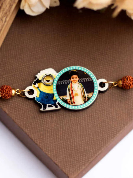 Personalized Name Rudraksha Rakhi for Brother With Photo