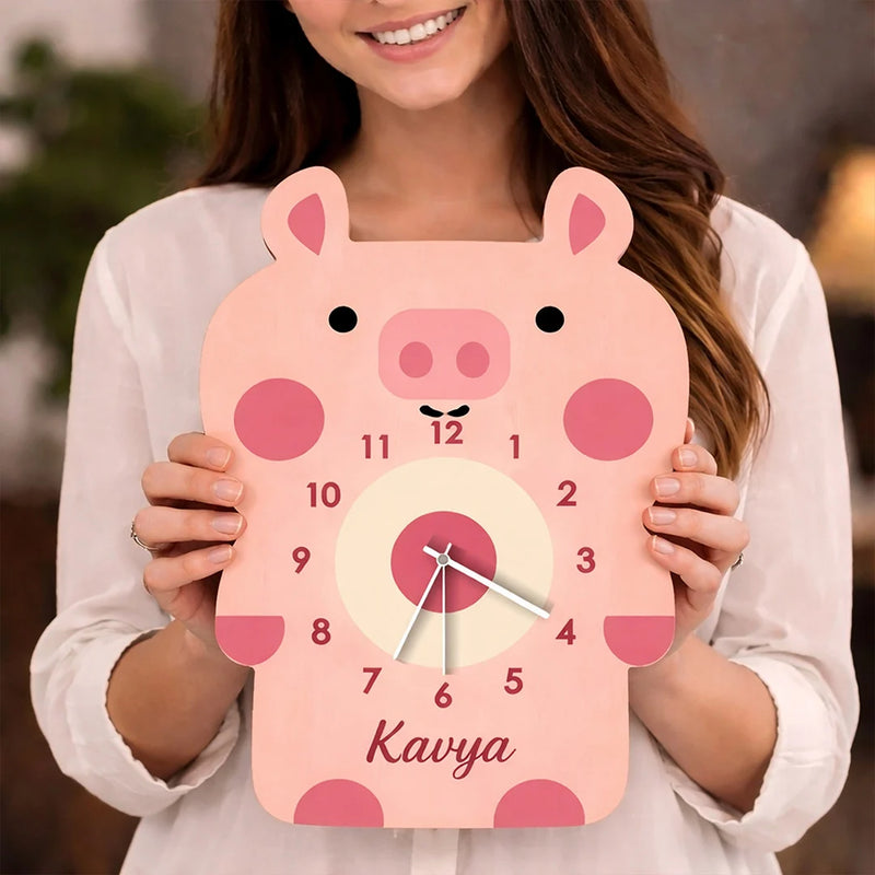 Personalized Piggy Wooden Wall Clock- 8