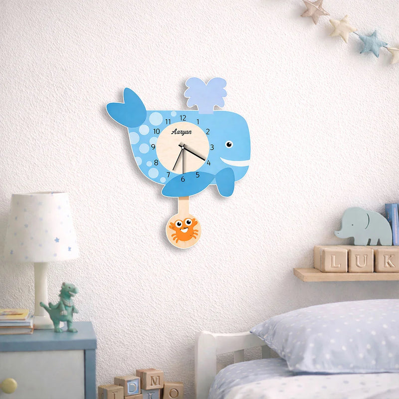 Personalized Whale Kids Wall Clock -12