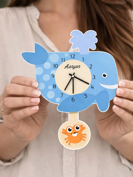 Personalized Whale Kids Wall Clock -12