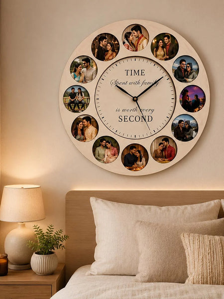 Personalized Wooden Couple Photo Wall Clock 12