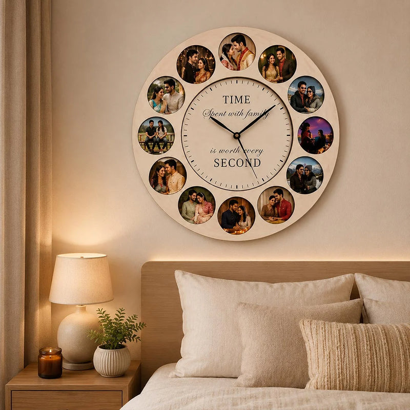 Personalized Wooden Couple Photo Wall Clock 12