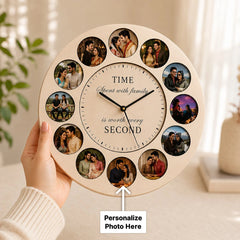 Personalized Wooden Couple Photo Wall Clock 12