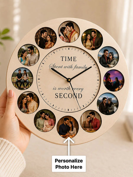 Personalized Wooden Couple Photo Wall Clock 12