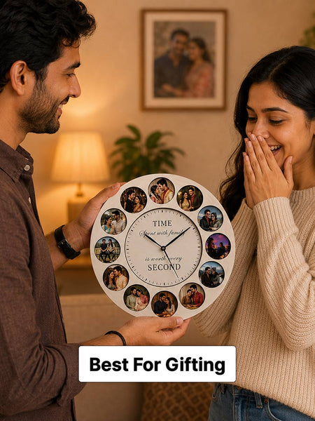 Personalized Wooden Couple Photo Wall Clock 12