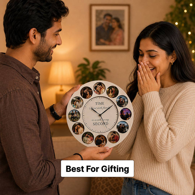 Personalized Wooden Couple Photo Wall Clock 12