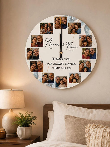 Personalized Wooden Photo Collage Wall Clock 12