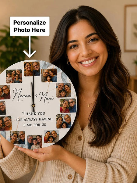 Personalized Wooden Photo Collage Wall Clock 12
