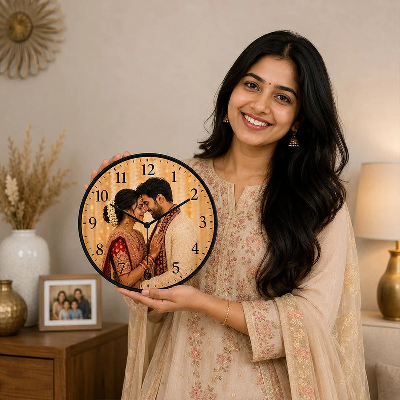 Personalized Wooden Photo Wall Clock 12