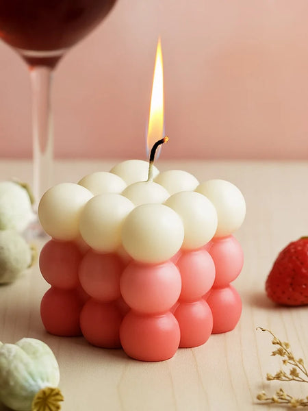 Pink & Cream Bubble Cube Candle
