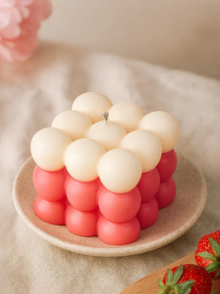 Pink & Cream Bubble Cube Candle
