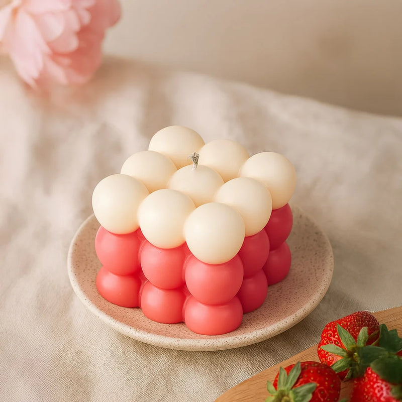 Pink & Cream Bubble Cube Candle