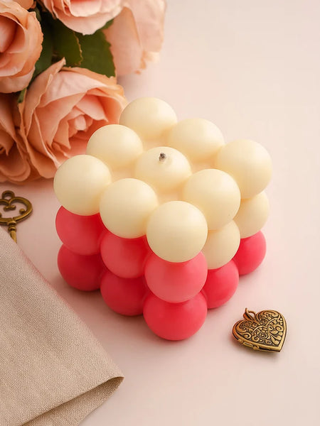 Pink & Cream Bubble Cube Candle