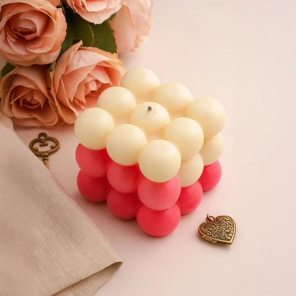 Pink & Cream Bubble Cube Candle
